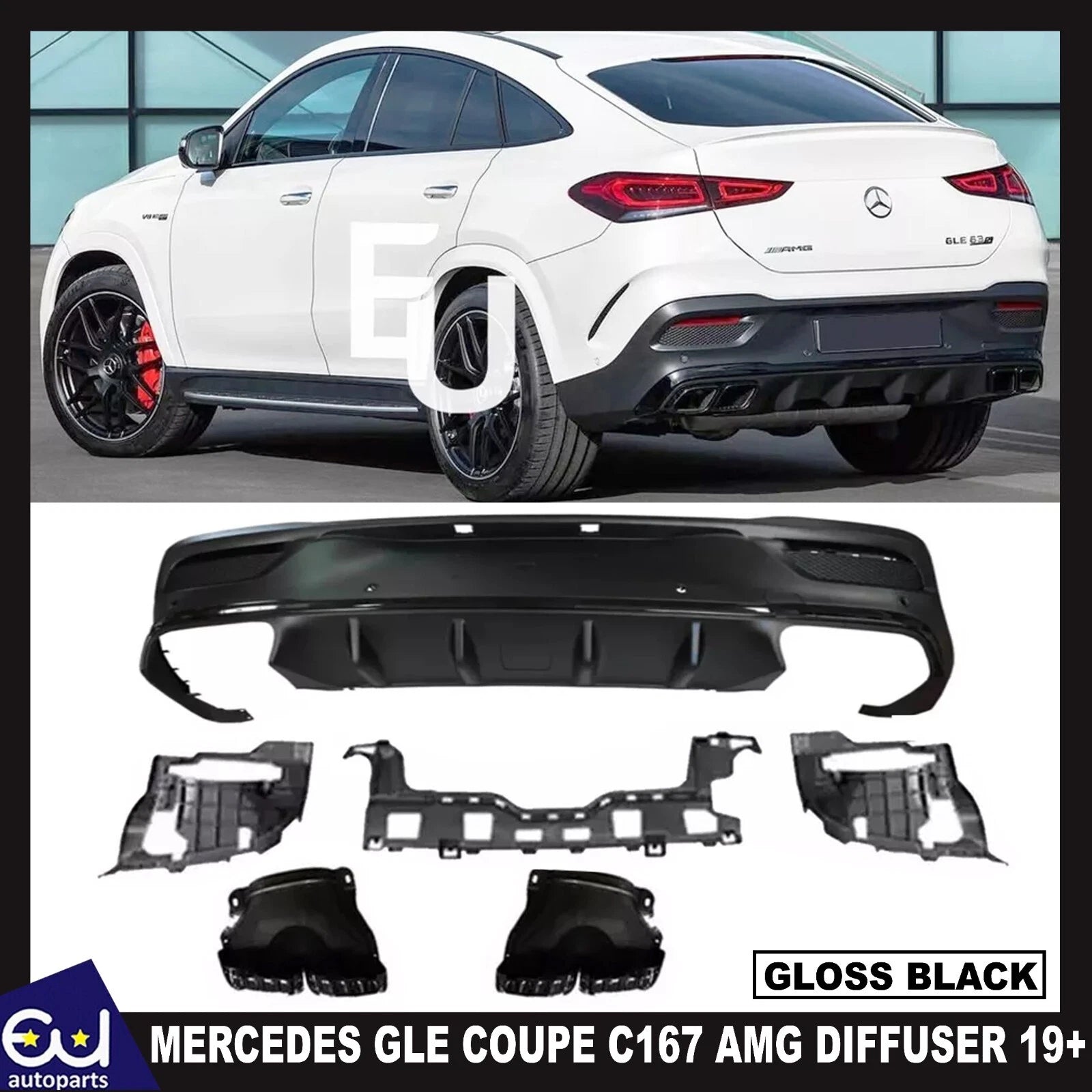FOR MERCEDES GLE COUPE C167 AMG GLE63 STYLE REAR DIFFUSER & BLACK TAILPIPES 19+