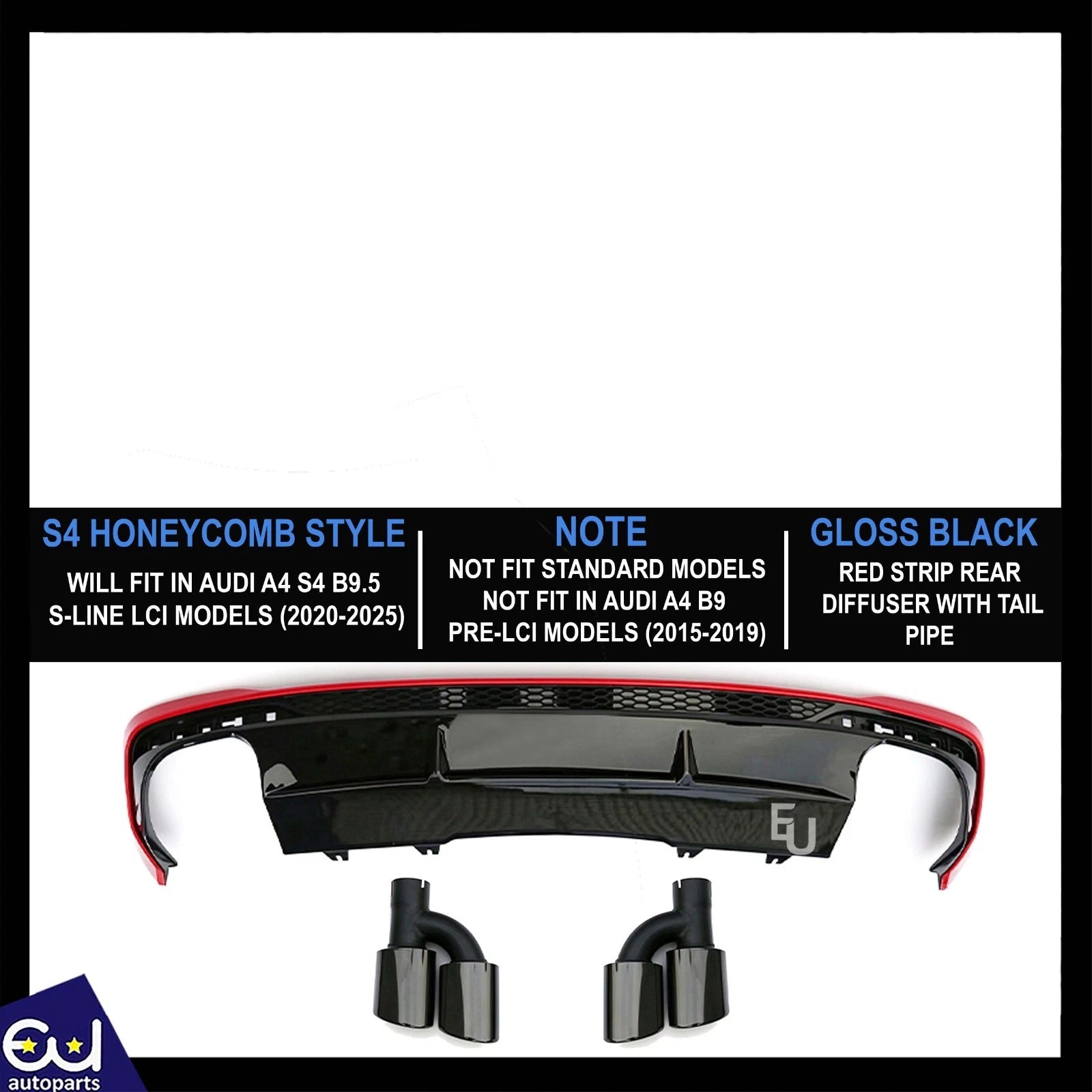 FOR AUDI A4 S4 B9.5 8W S-LINE FACELIFT REAR BUMPER DIFFUSER TAILPIPES 2020-2025