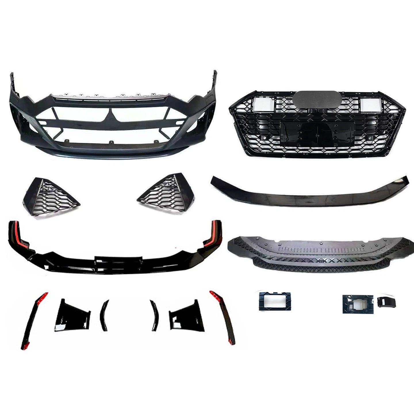 RS6 STYLE LOOK FRONT BUMPER SPLITTER LIP KIT FOR AUDI A6 S6 C8 4A 18–22 W GRILLE