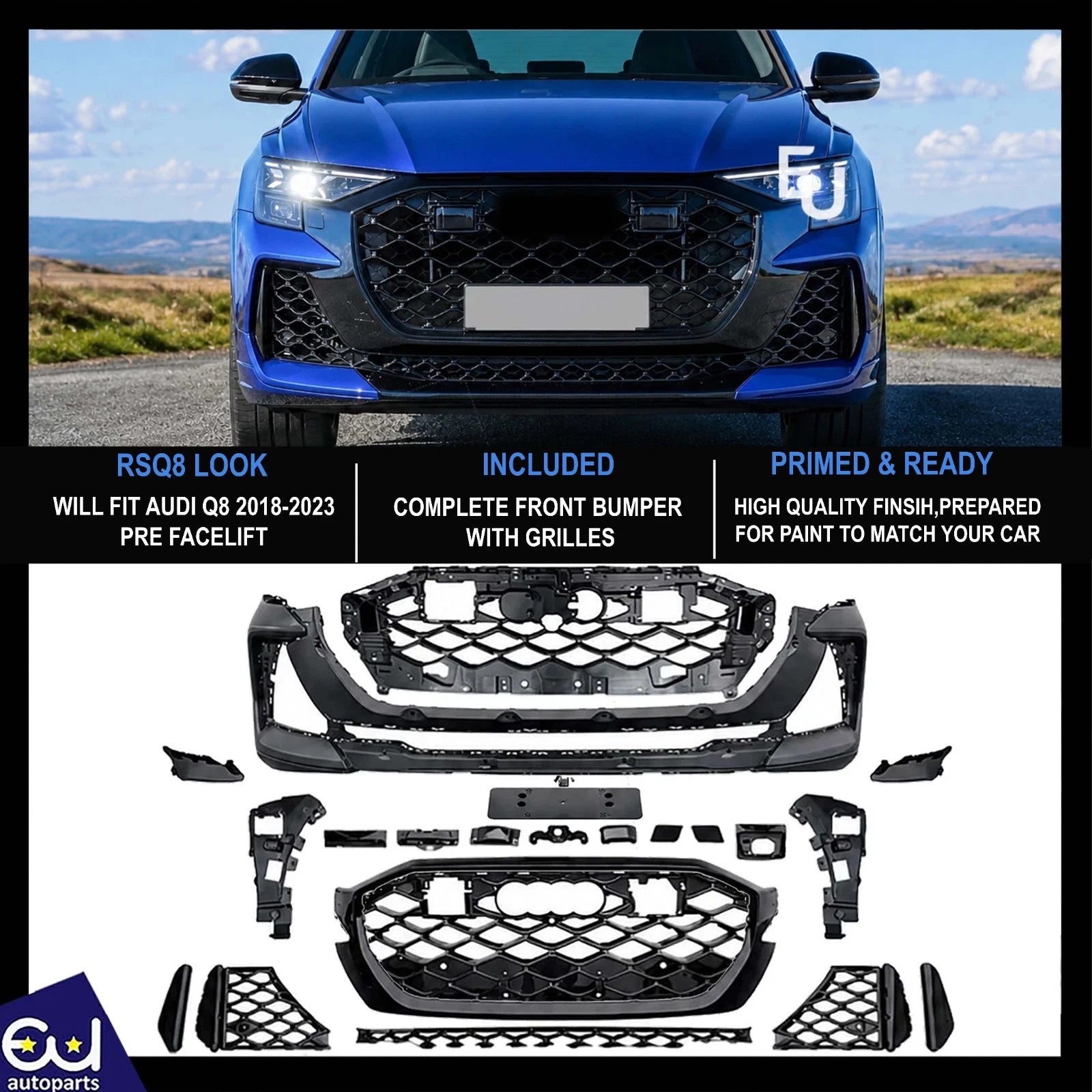 RSQ8 CONVERSION FRONT BUMPER CONVERSION BODYKIT FOR AUDI Q8 2019-2023