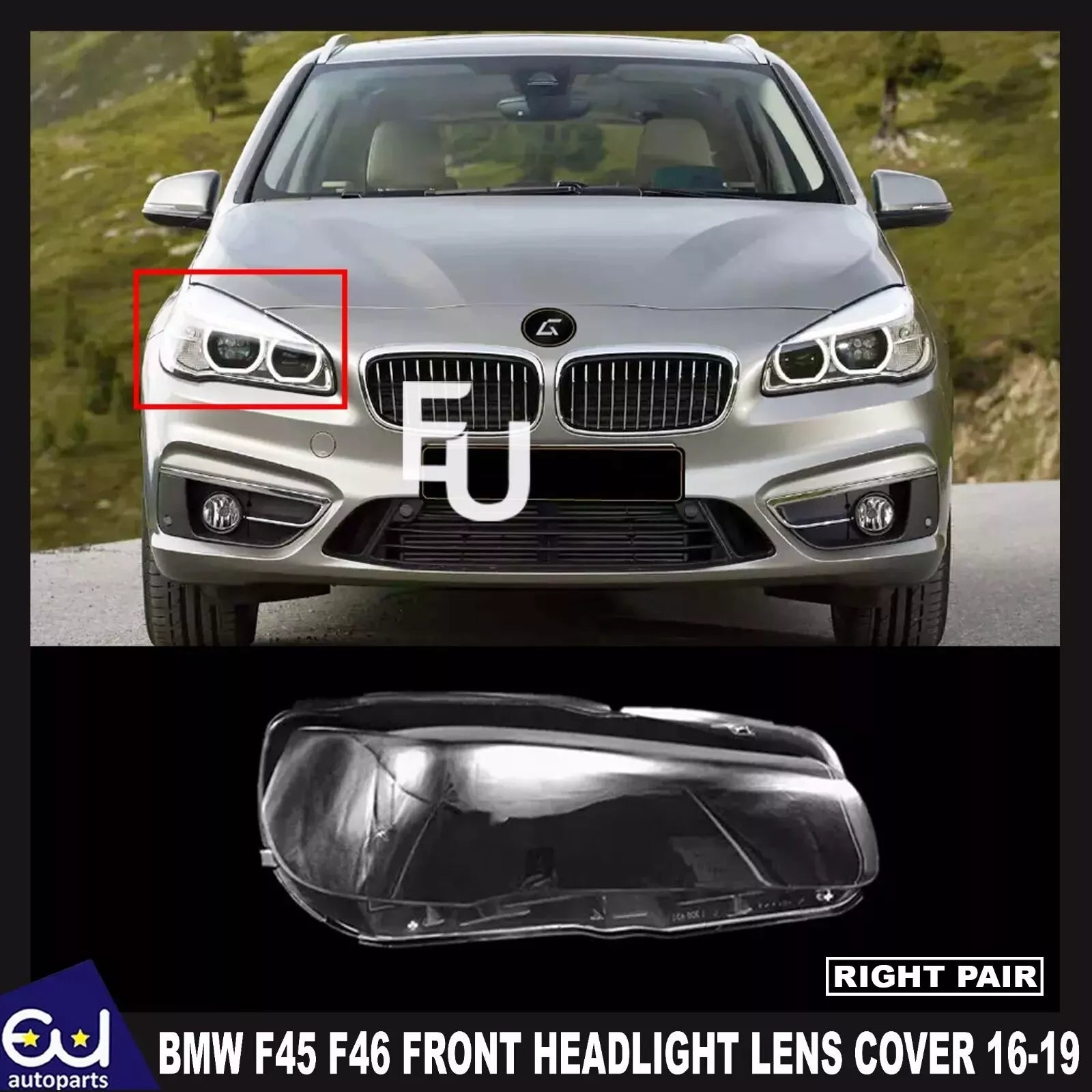 FOR BMW F45 F46 RIGHT DRIVER SIDE FRONT HEADLIGHT HEADLAMP LENS COVER 2016-2019