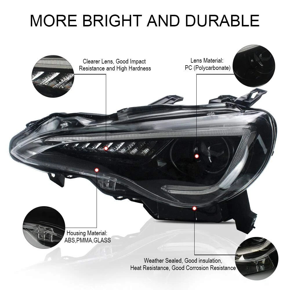 VLAND HEAD LIGHTS LAMP FOR TOYOTA GT86 SUBARU BRZ LED SEQUENTIAL INDICATOR RHD