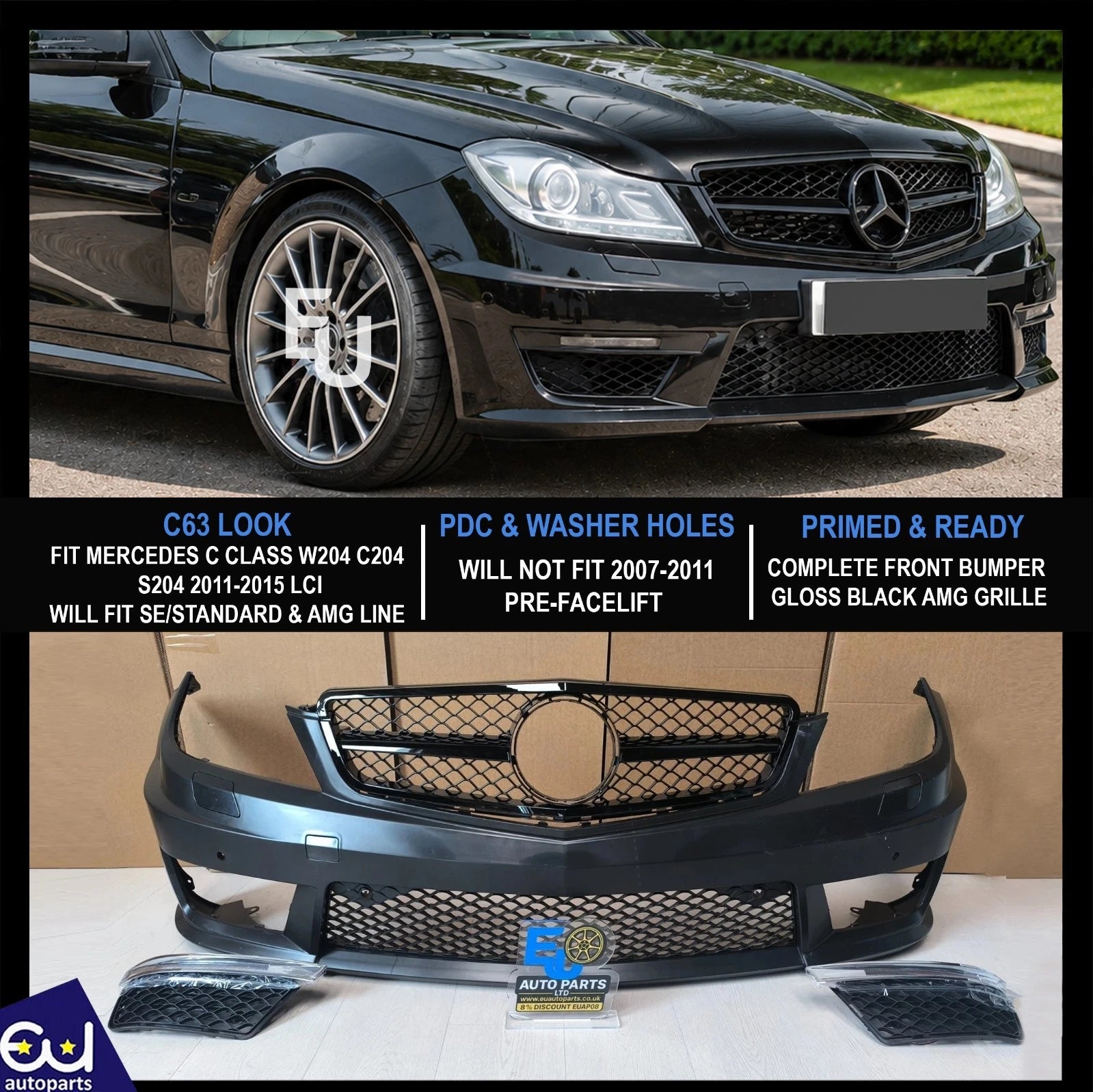 FOR MERCEDES C CLASS W204 C204 S204 C63 LOOK FRONT BUMPER 2011-2015 FACELIFT