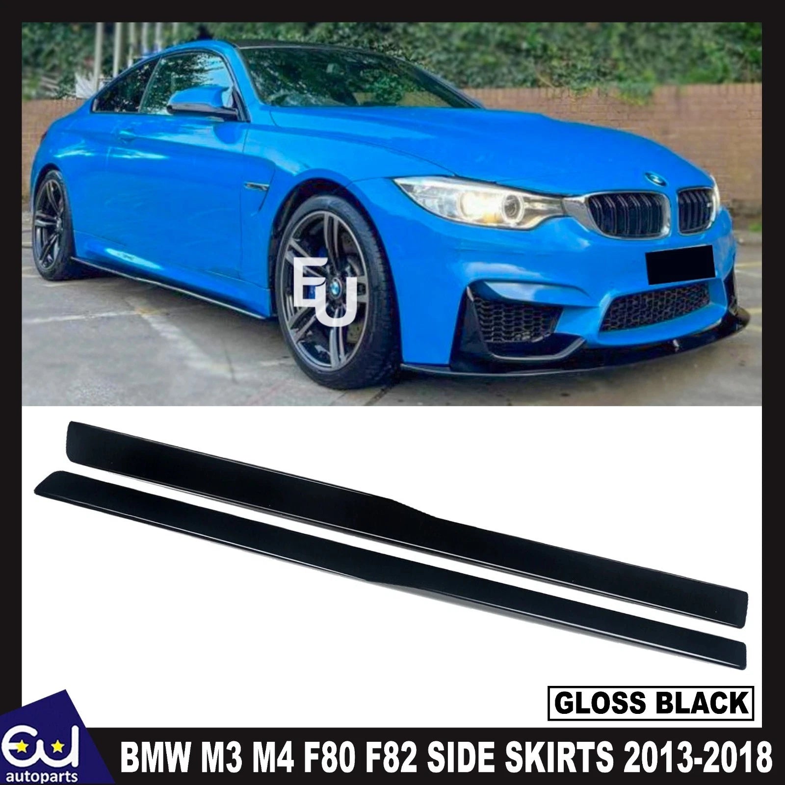 FOR BMW M3 M4 F80 F82 SIDE SKIRTS EXTENSION BLADE LIP GLOSS BLACK FIT 2013-2018