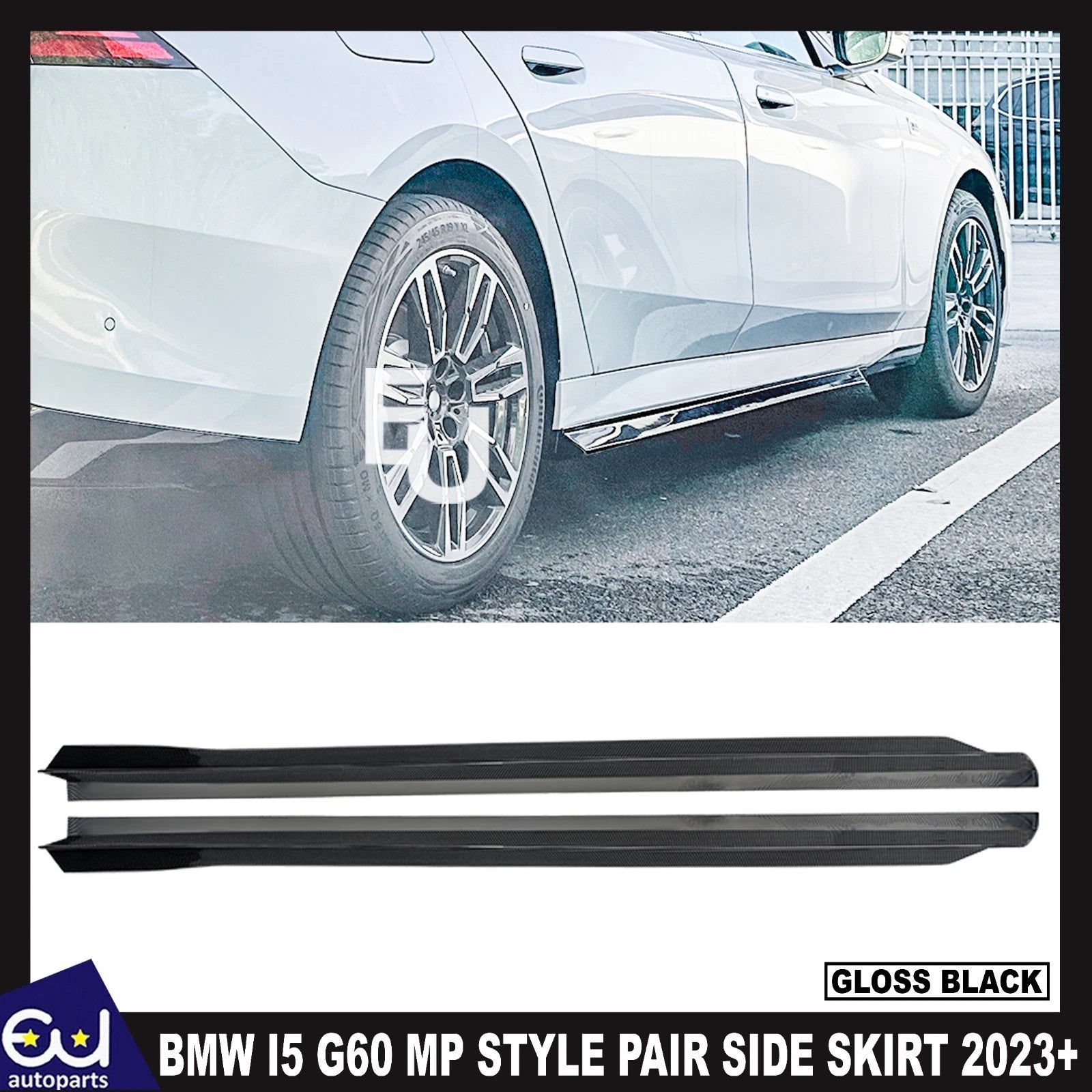 FOR BMW G60 MP STYLE PAIR SIDE SKIRT EXTENTIONS GLOSS BLACK 2023+