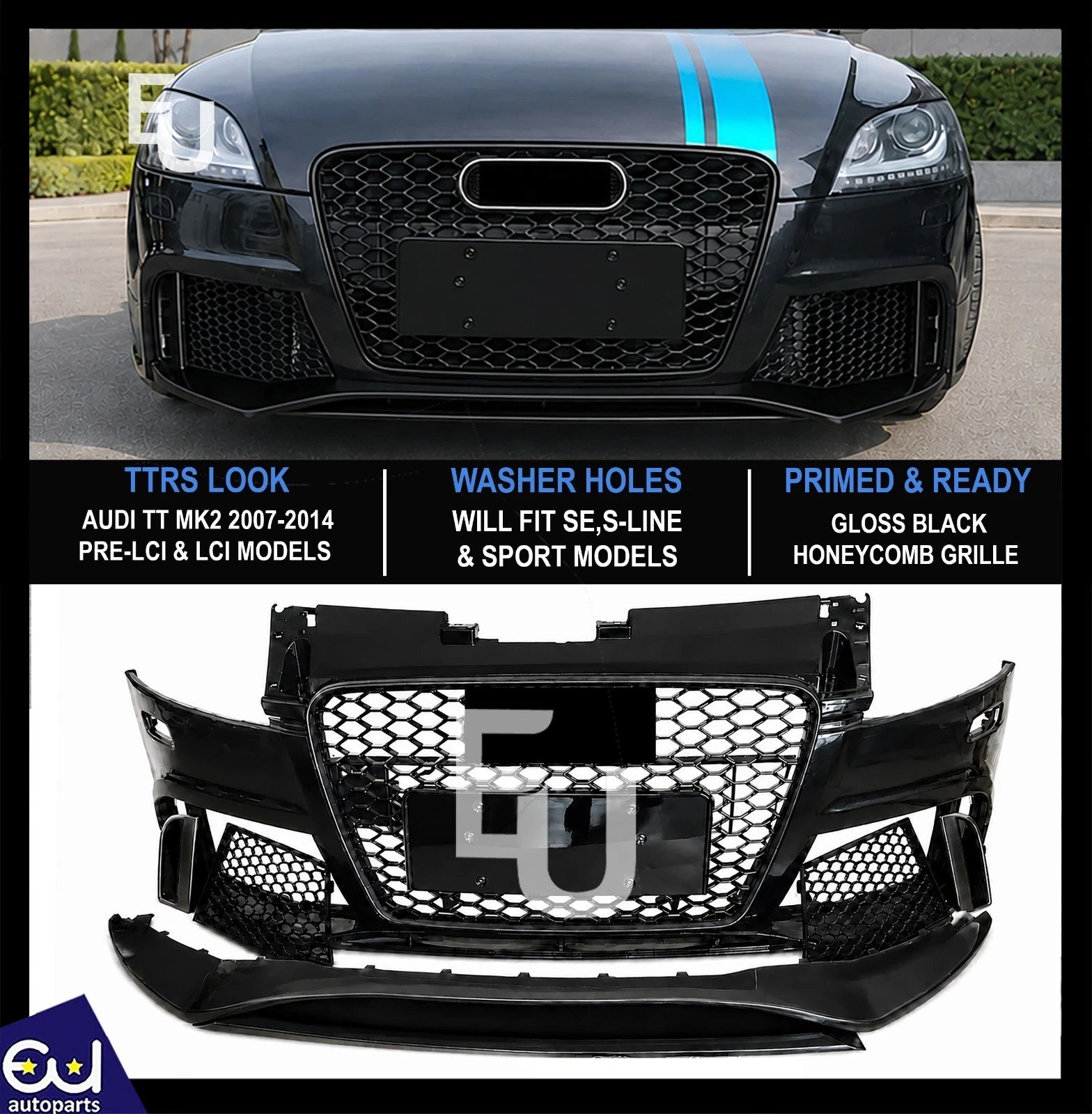 TTRS LOOK CONVERSION FRONT BUMPER BODY KIT FOR AUDI TT MK2 8J 07-14 W/GRILLE