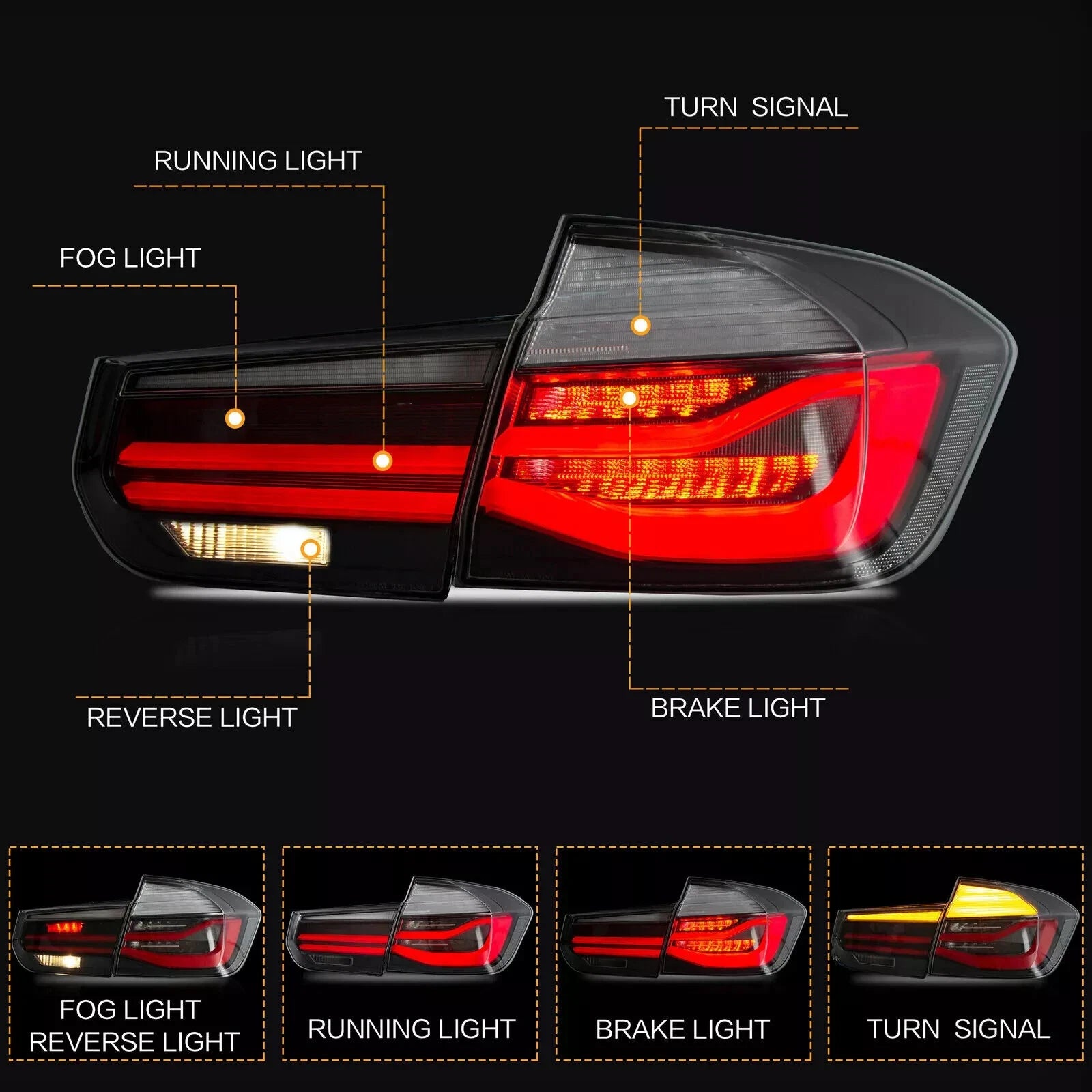 PAIR LED TAIL LIGHTS FOR BMW F30 F35 F80 M3 LCI STYLE CLEAR REAR LAMPS 2012-2018