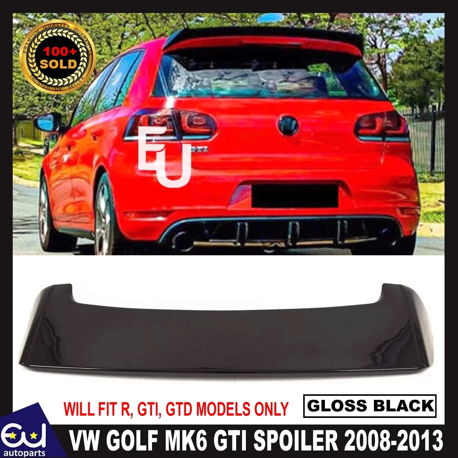 FOR VW GOLF MK6 GTI GTD GOLF R STYLE REAR ROOF SPOILER 2008-2013 GLOSS BLACK
