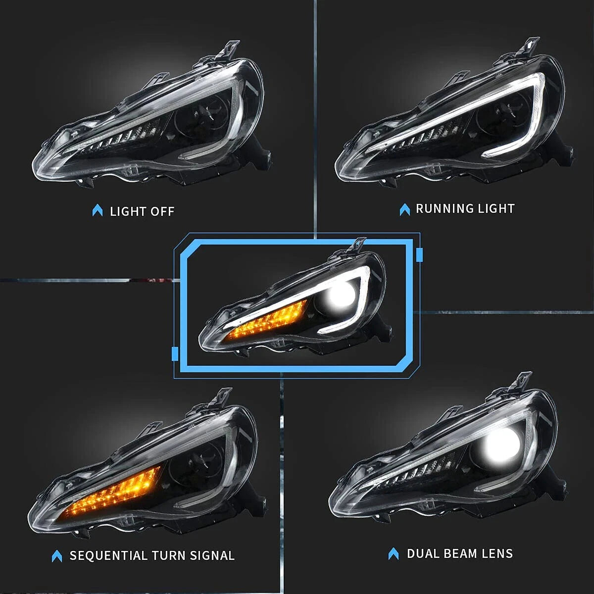 VLAND HEAD LIGHTS LAMP FOR TOYOTA GT86 SUBARU BRZ LED SEQUENTIAL INDICATOR RHD