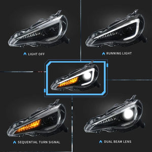 VLAND HEAD LIGHTS LAMP FOR TOYOTA GT86 SUBARU BRZ LED SEQUENTIAL INDIC