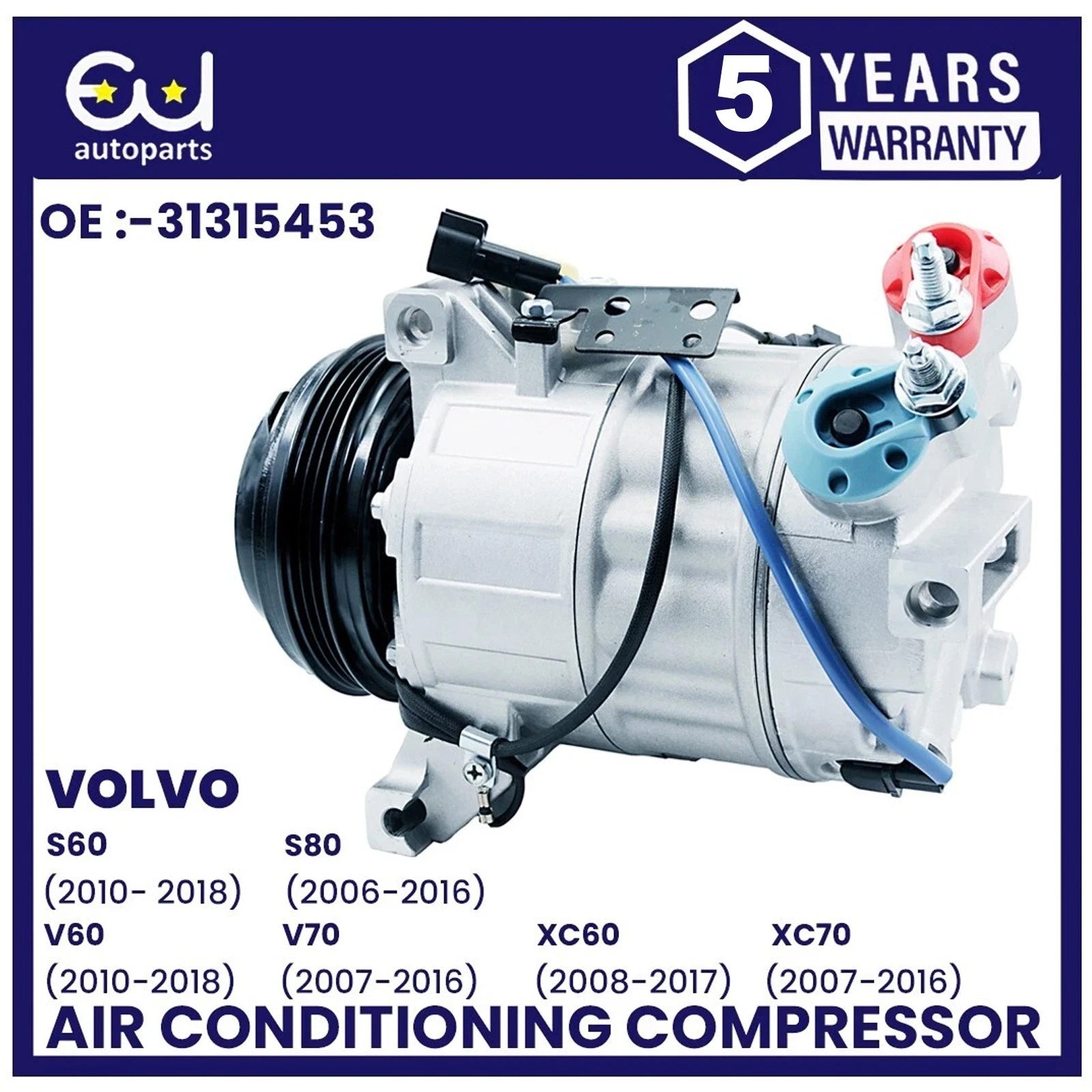 AIR CON AC COMPRESSOR PUMP FOR VOLVO S60 II V60 V70 XC60 XC70 2.0 2.5 31332386
