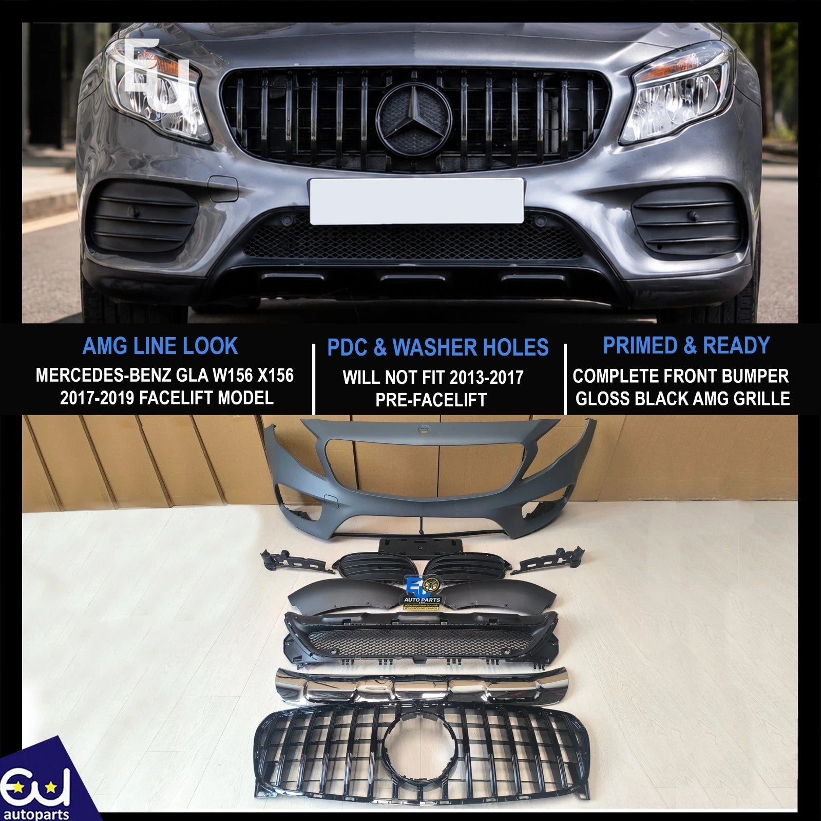 MERCEDES-BENZ GLA W156 X156 2017-2019 FRONT BUMPER BODYKIT WITH GRILLES AMG LINE