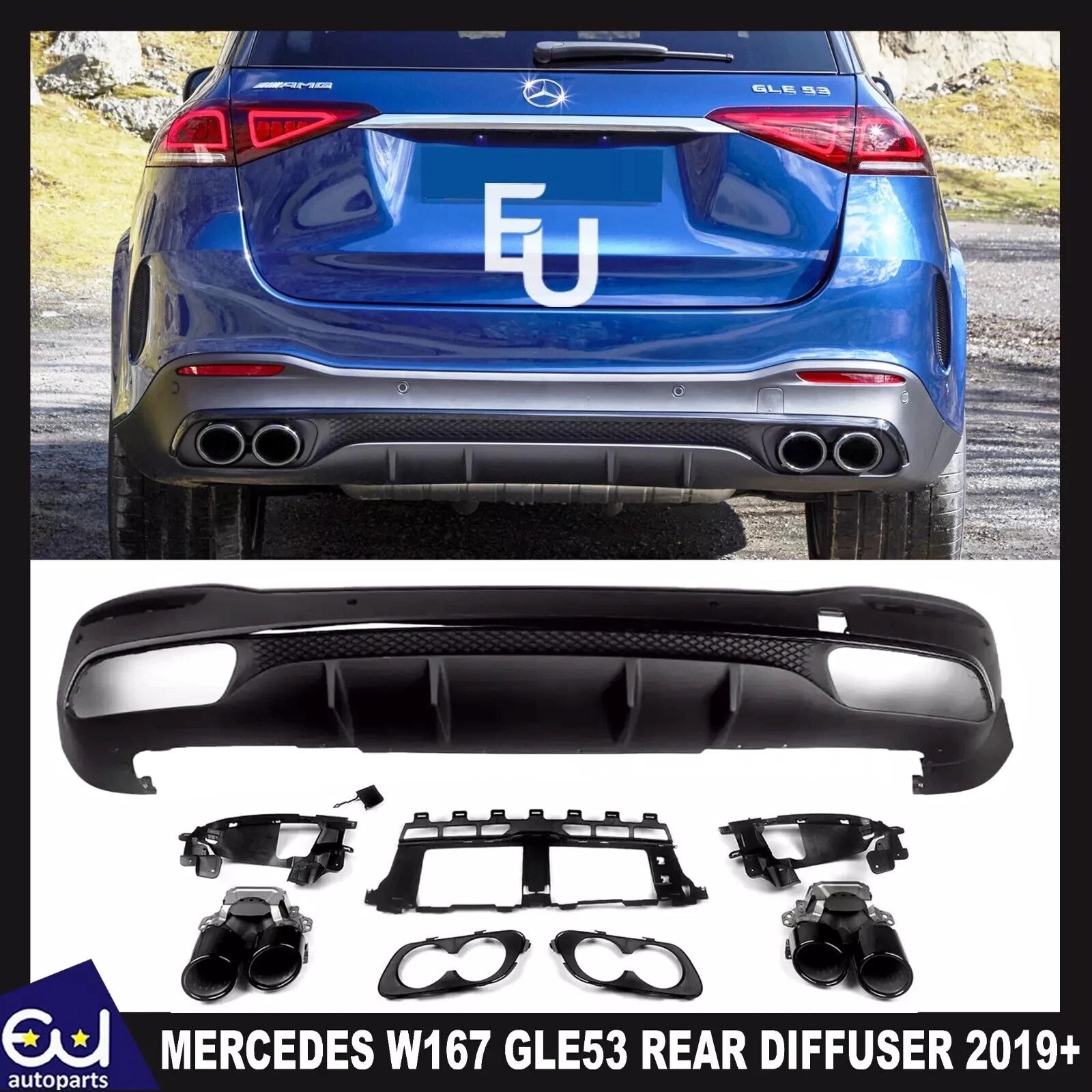 FOR MERCEDES GLE ML V167 W167 GLE53 STYLE REAR DIFFUSER & BLACK TAILPIPES 2019+