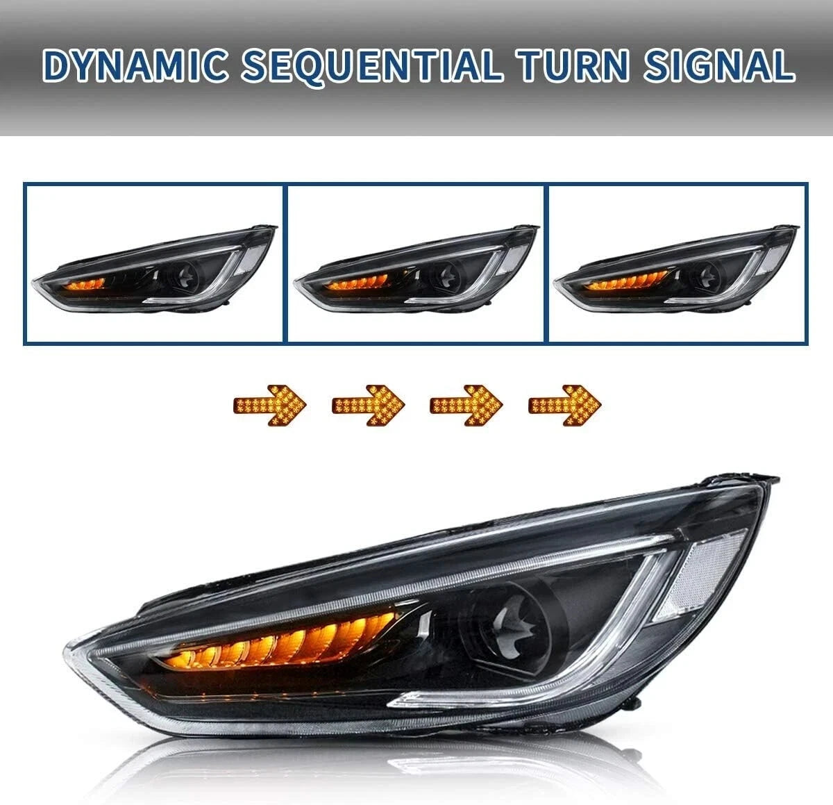 LED HEAD LIGHTS LAMPS SET FOR FORD FOCUS 2015-2018 WITH SEQUENTIAL INDICATORS
