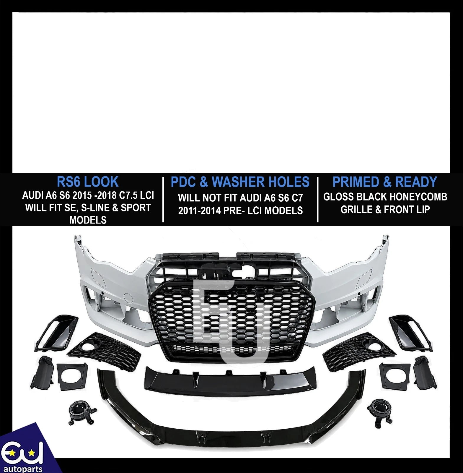 RS6 LOOK FRONT BUMPER CONVERSION BODYKIT W/SPLITTER FOR AUDI A6 S6 C7.5 15-18