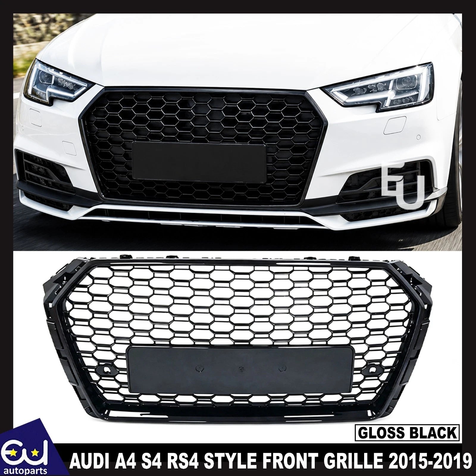 FOR AUDI A4 S4 B9 2015-2019 RS4 STYLE HONEYCOMB FRONT BUMPER GRILLE GRILL BLACK