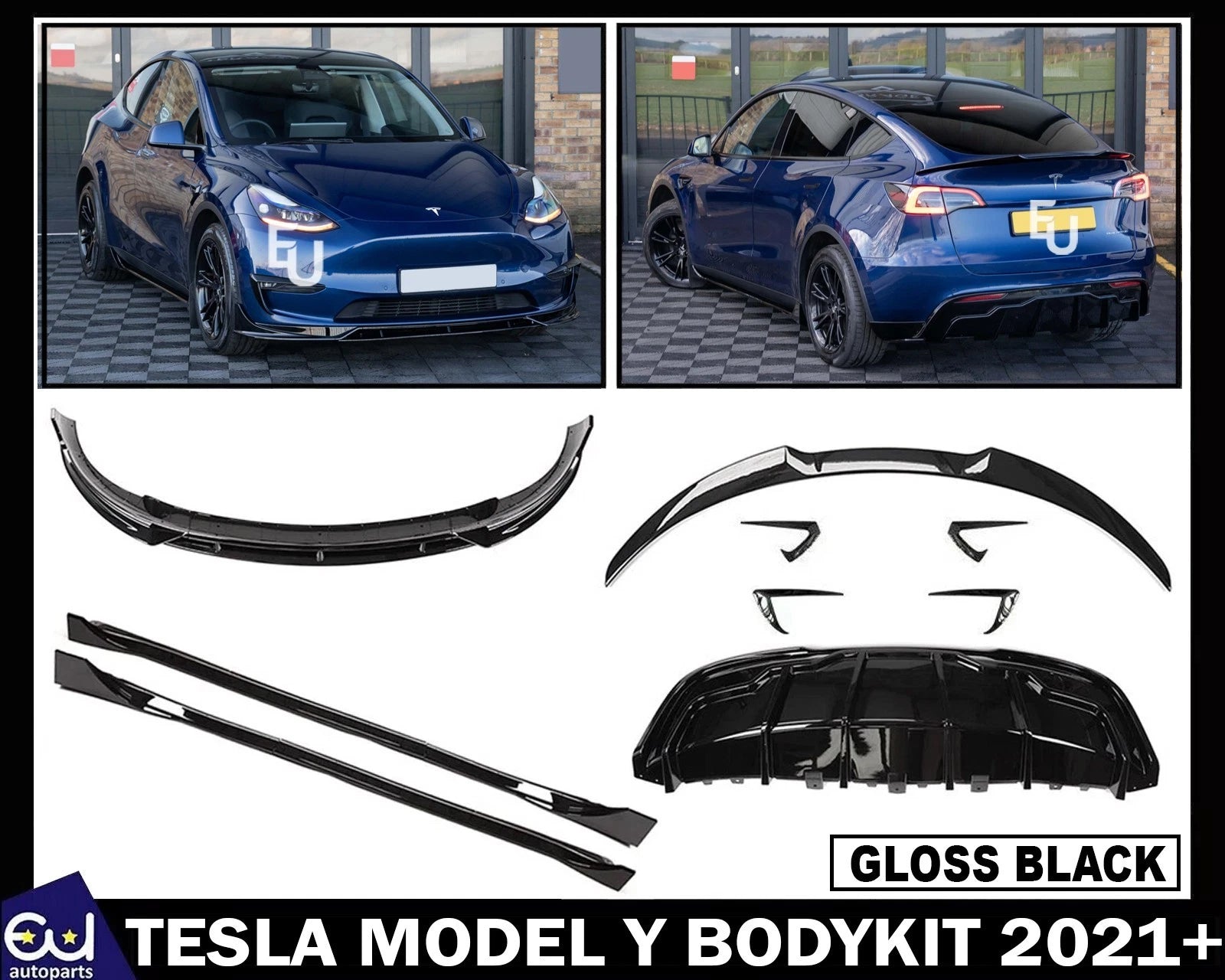 FOR TESLA MODEL Y BODYKIT BODY KIT FRONT SPLITTER LIP REAR DIFFUSER SKIRT 2021+