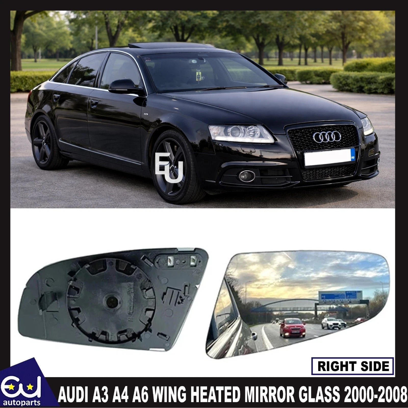RIGHT DRIVER SIDE WING MIRROR GLASS HEATED FOR AUDI A6 C6 A4 B6 B7 A3 8P 2000-08