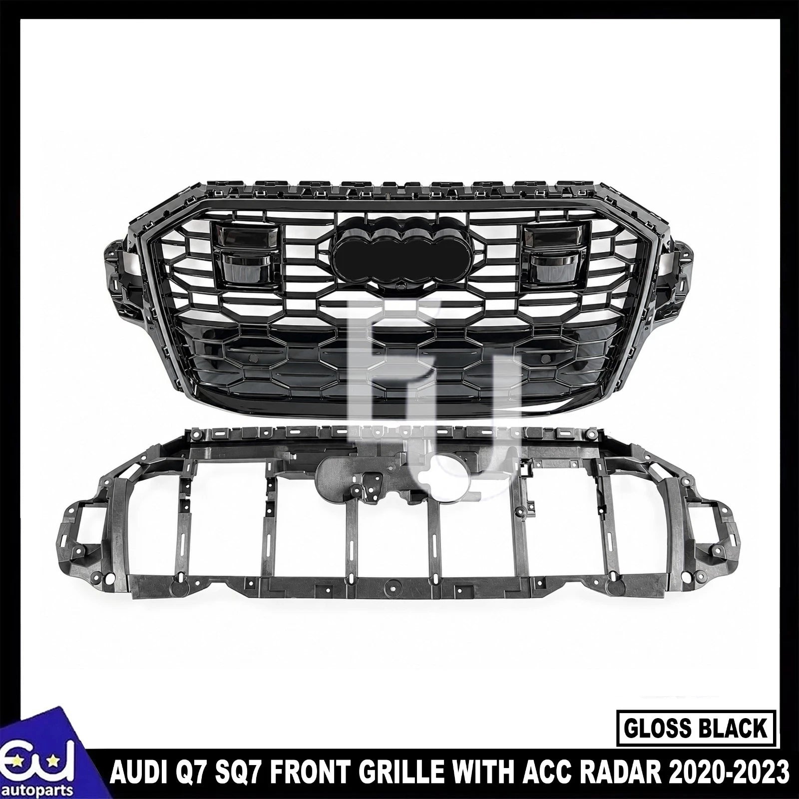 RSQ7 STYLE FRONT GRILL GRILLE FOR AUDI Q7 SQ7 4M 2020-2023 WITH ACC RADAR BLACK