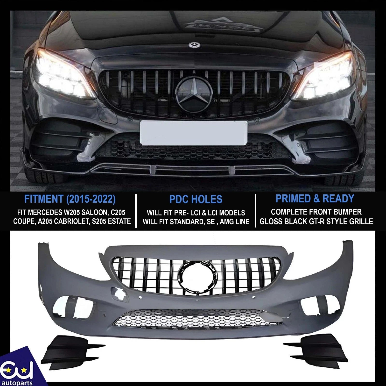 FOR MERCEDES C CLASS W205 C205 15-21 FRONT BUMPER KIT FACELIFT AMG LINE STYLE