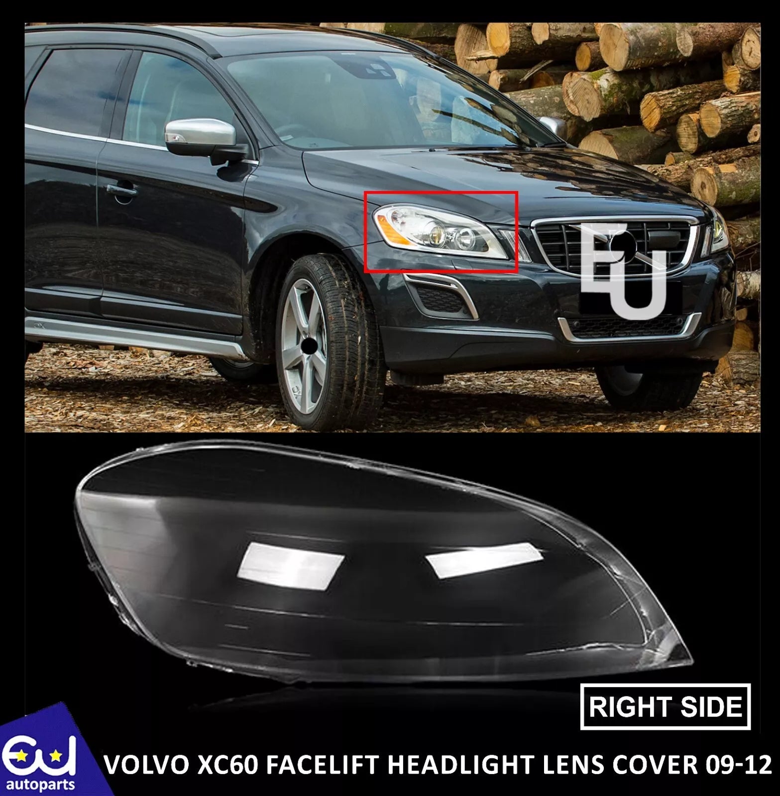 FOR VOLVO XC60 2009-12 LCI FRONT HEAD LIGHT LAMP LENS COVER RIGHT DRIVER SIDE