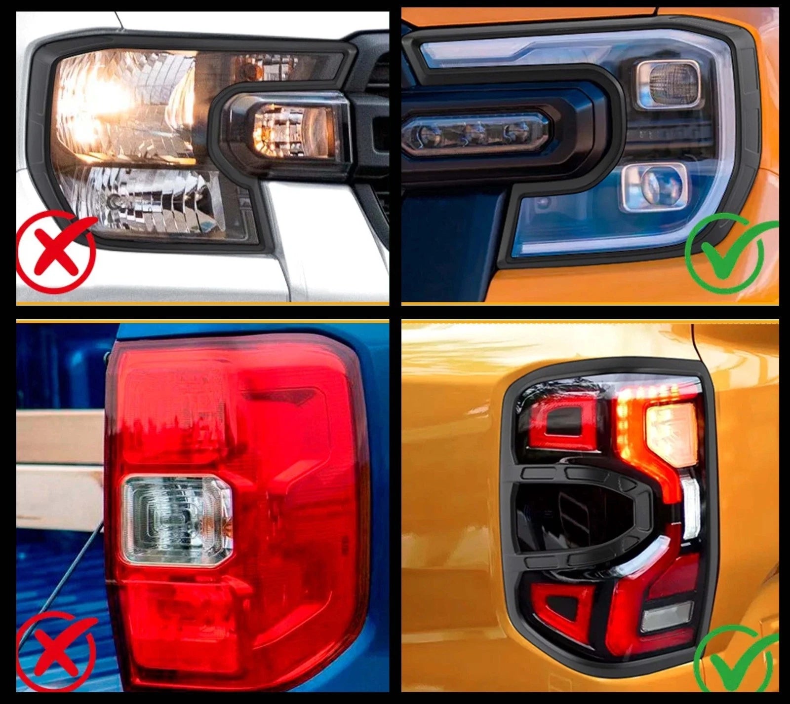 MATTE BLACK HEAD LIGHT TAIL LAMP COVER PROTECTION GUARD FOR FORD RANGER T9 2023+