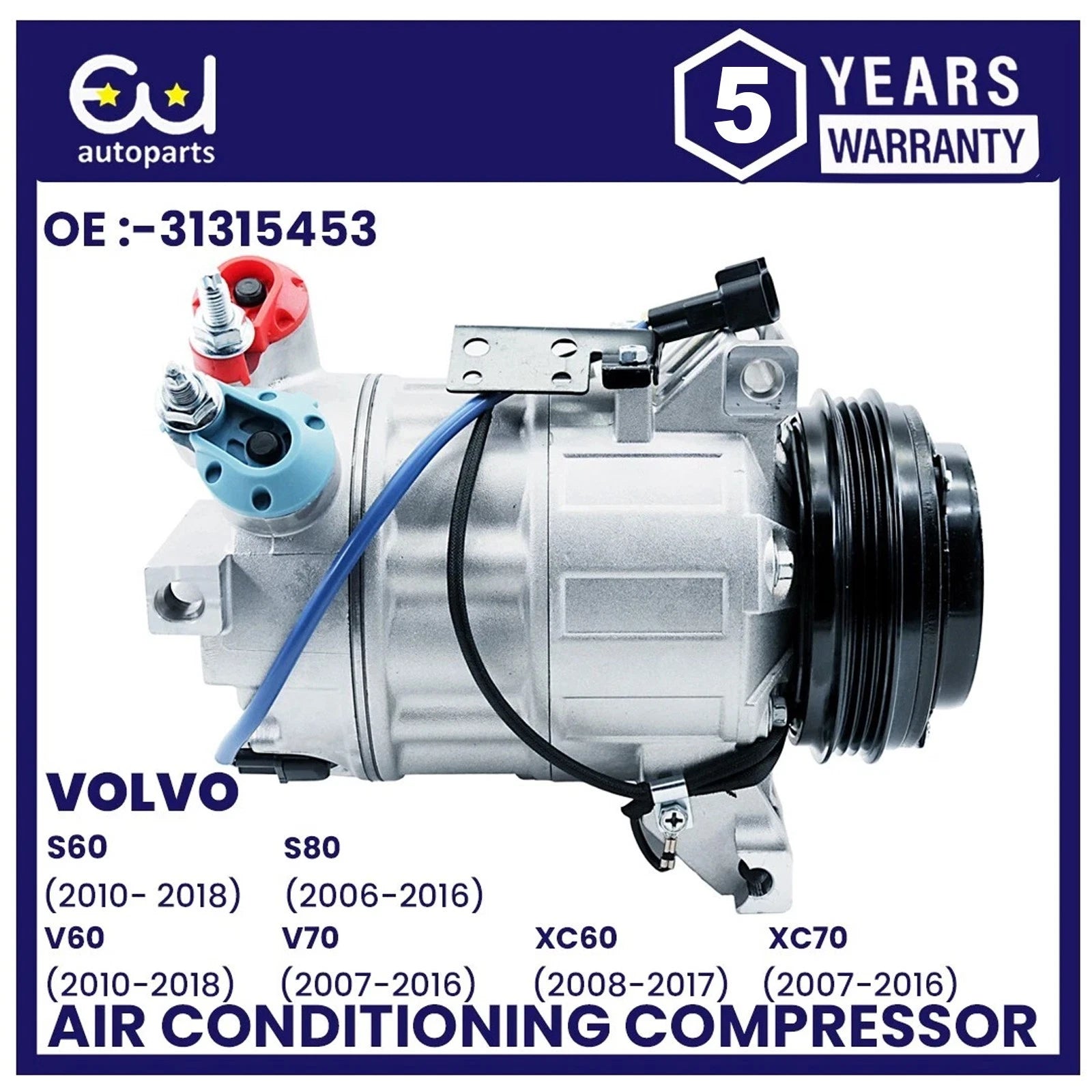 AIR CON AC COMPRESSOR PUMP FOR VOLVO S60 II V60 V70 XC60 XC70 2.0 2.5 31332386