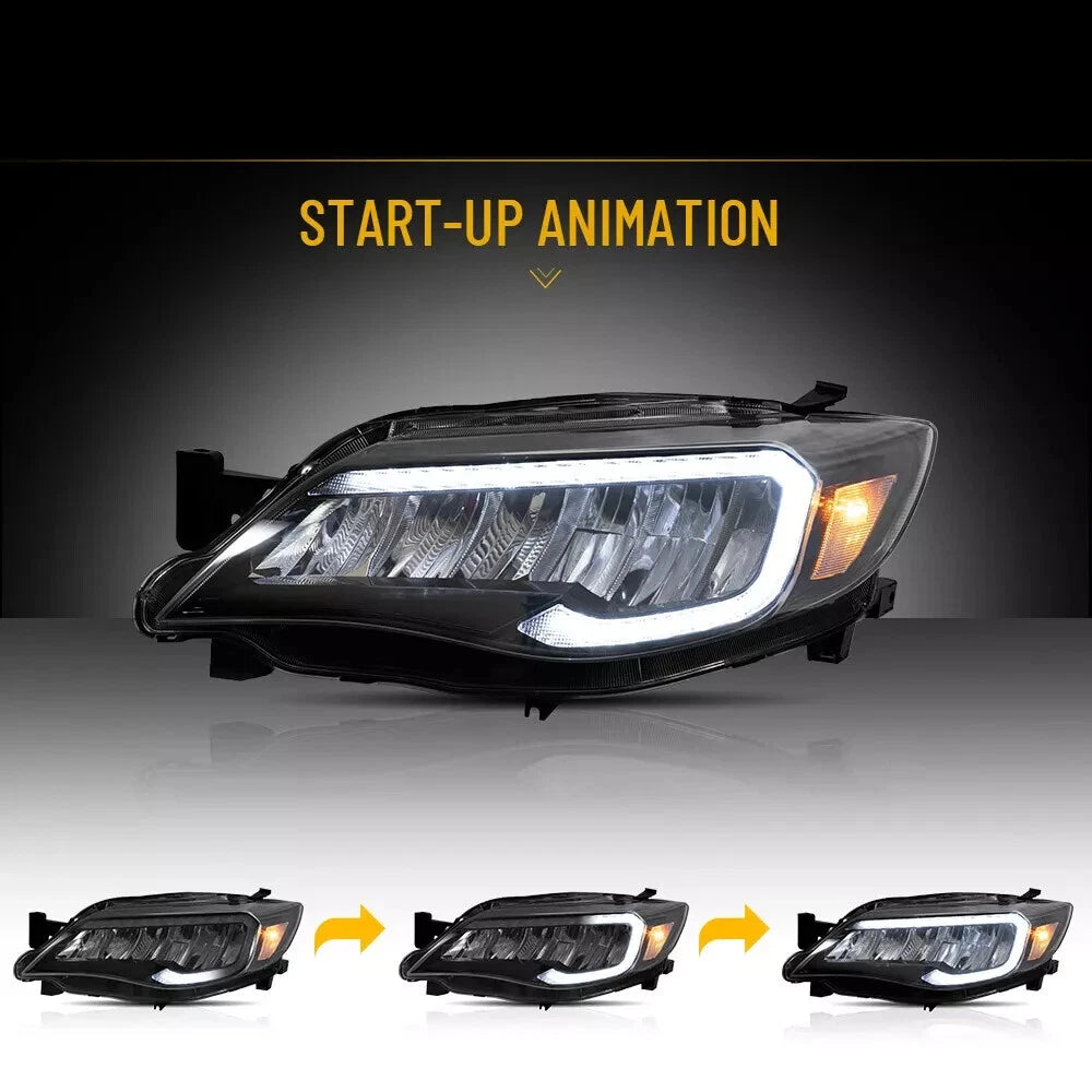PAIR HEADLIGHTS LAMP W/ANIMATION FOR SUBARU WRX STI / IMPREZA 08-14 LED DRL SETS