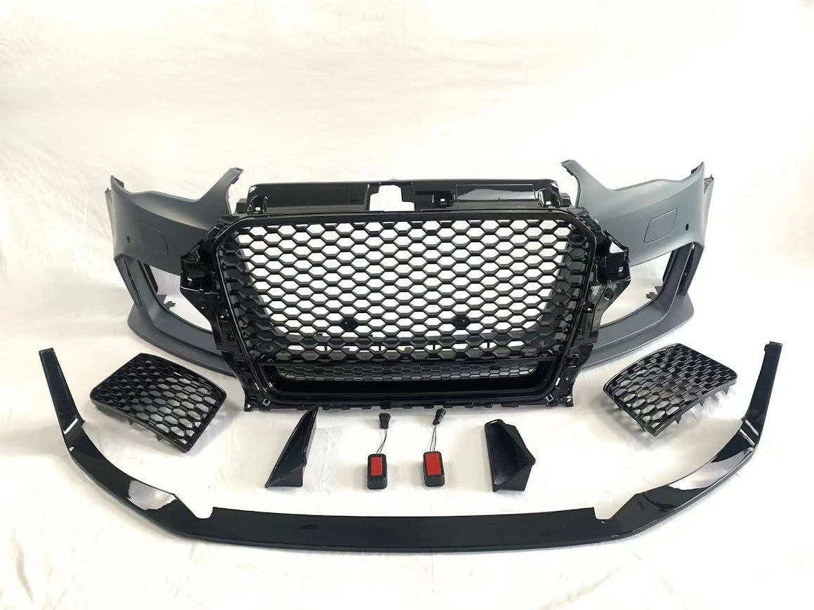 RS3 STYLE FRONT BUMPER CONVERSION KIT FOR AUDI A3 S3 8V 2012-16 SEDAN W/SPLITTER