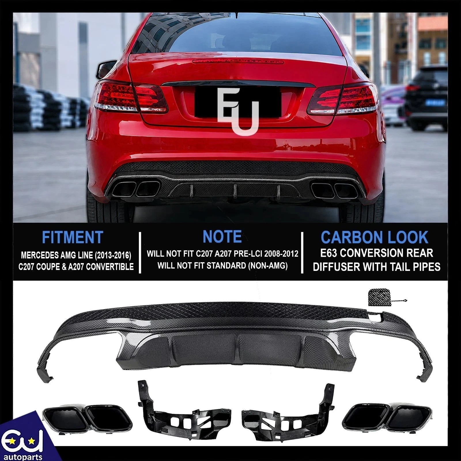 FOR MERCEDES W207 C207 COUPE A207 CABRIOLET AMG E63 REAR DIFFUSER CARBON 2013-16
