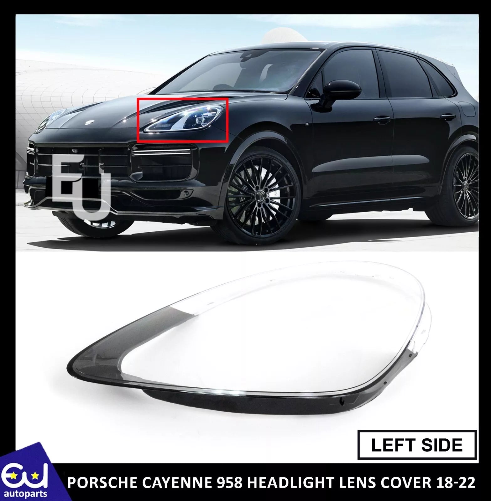 LEFT PASSENGER SIDE HEADLIGHT LENS COVER LAMP FOR PORSCHE CAYENNE 958 2018-2022