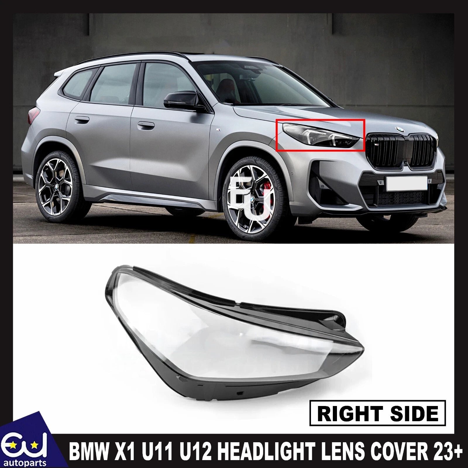 FOR BMW X1 U11 U12 2023-ON HEADLIGHT GLASS LENS COVER RIGHT SIDE + MANUAL