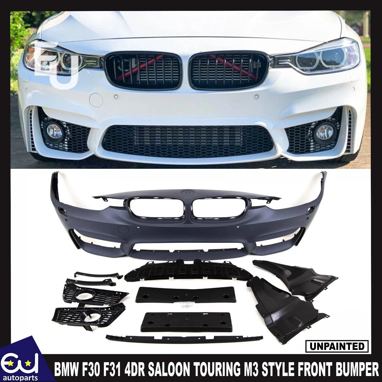FOR BMW F30 F31 SALOON TOURING 4DR M3 STYLE FRONT BUMPER WASHERS PDC SPLITTER
