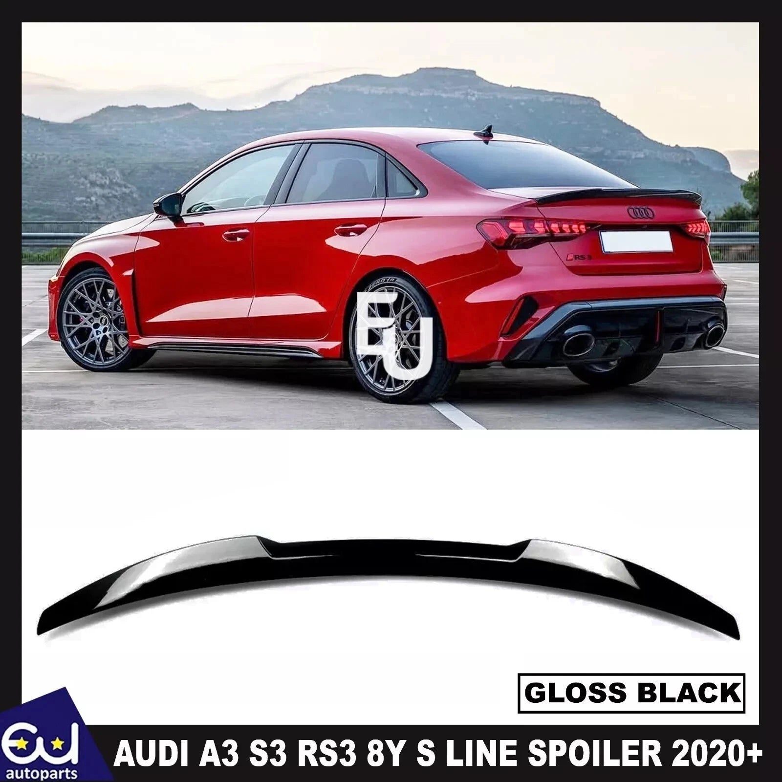REAR BOOT SPOILER LIP WING M4 STYLE FOR AUDI A3 S3 RS3 8Y SALOON 20+ GLOSS BLACK