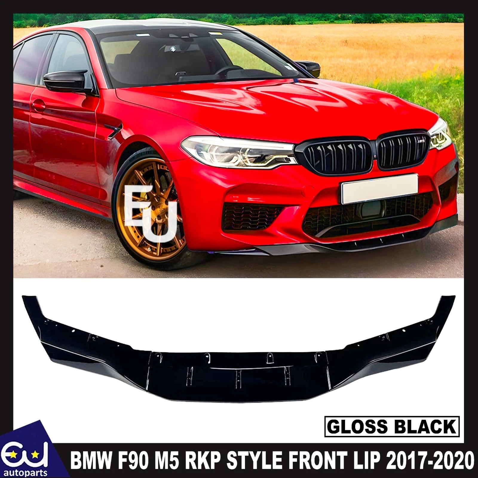 FOR BMW F90 M5 RKP STYLE FRONT BUMPER LIP SPOILER SPLITTER GLOSS BLACK 2017-2020