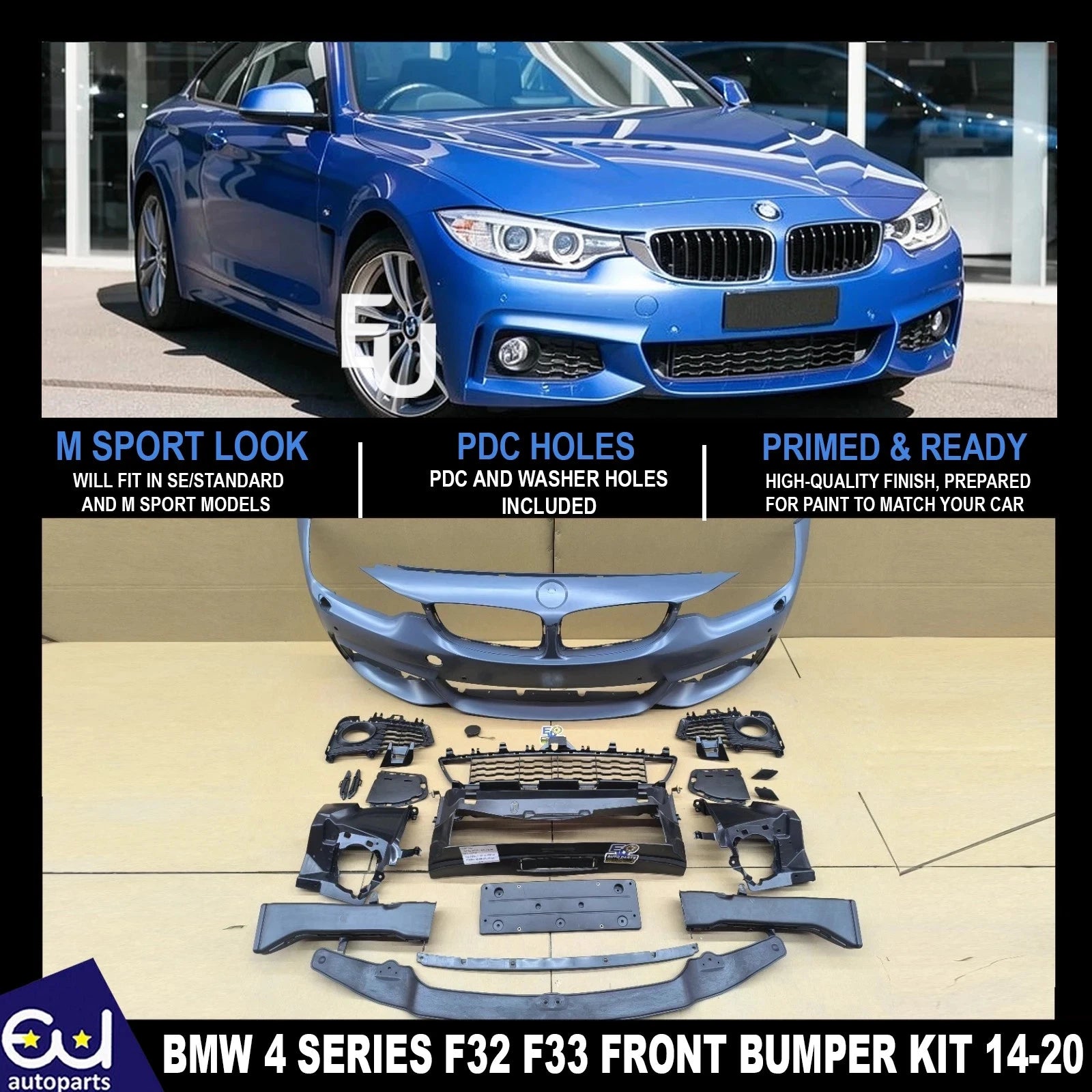 FOR BMW 4 SERIES F32 F33 F36 M SPORT STYLE FRONT BUMPER KIT PDC WASHERS W/HOLE
