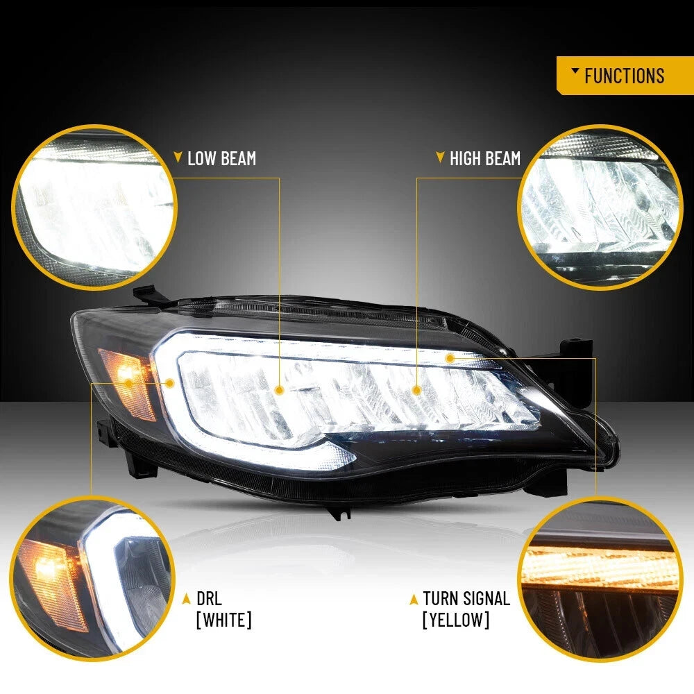 PAIR HEADLIGHTS LAMP W/ANIMATION FOR SUBARU WRX STI / IMPREZA 08-14 LED DRL SETS