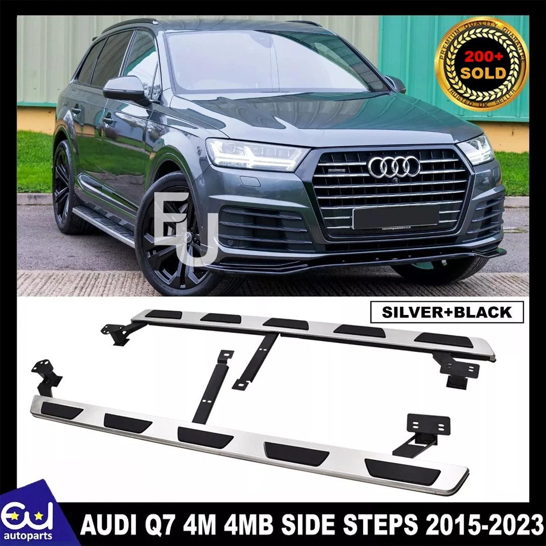 FOR AUDI Q7 2015-2023 4M 4MB SIDE STEPS RUNNING BOARDS GUARD BRUSHED STEEL NEW