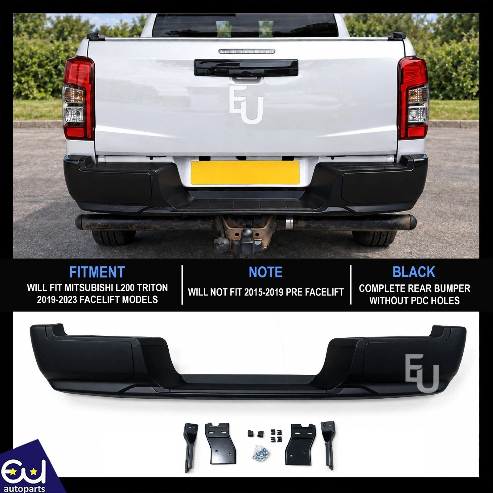 FOR MITSUBISHI L200 TRITON SERIES 5 BLACK REAR BUMPER STEP 2019-2023 FACELIFT