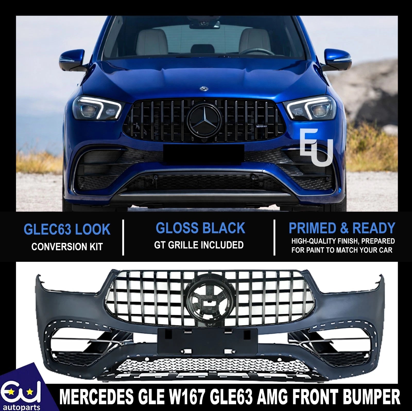 GLE63 CONVERSION FRONT BUMPER GRILLE BODY KIT FOR MERCEDES GLE W167 C167 2019-23