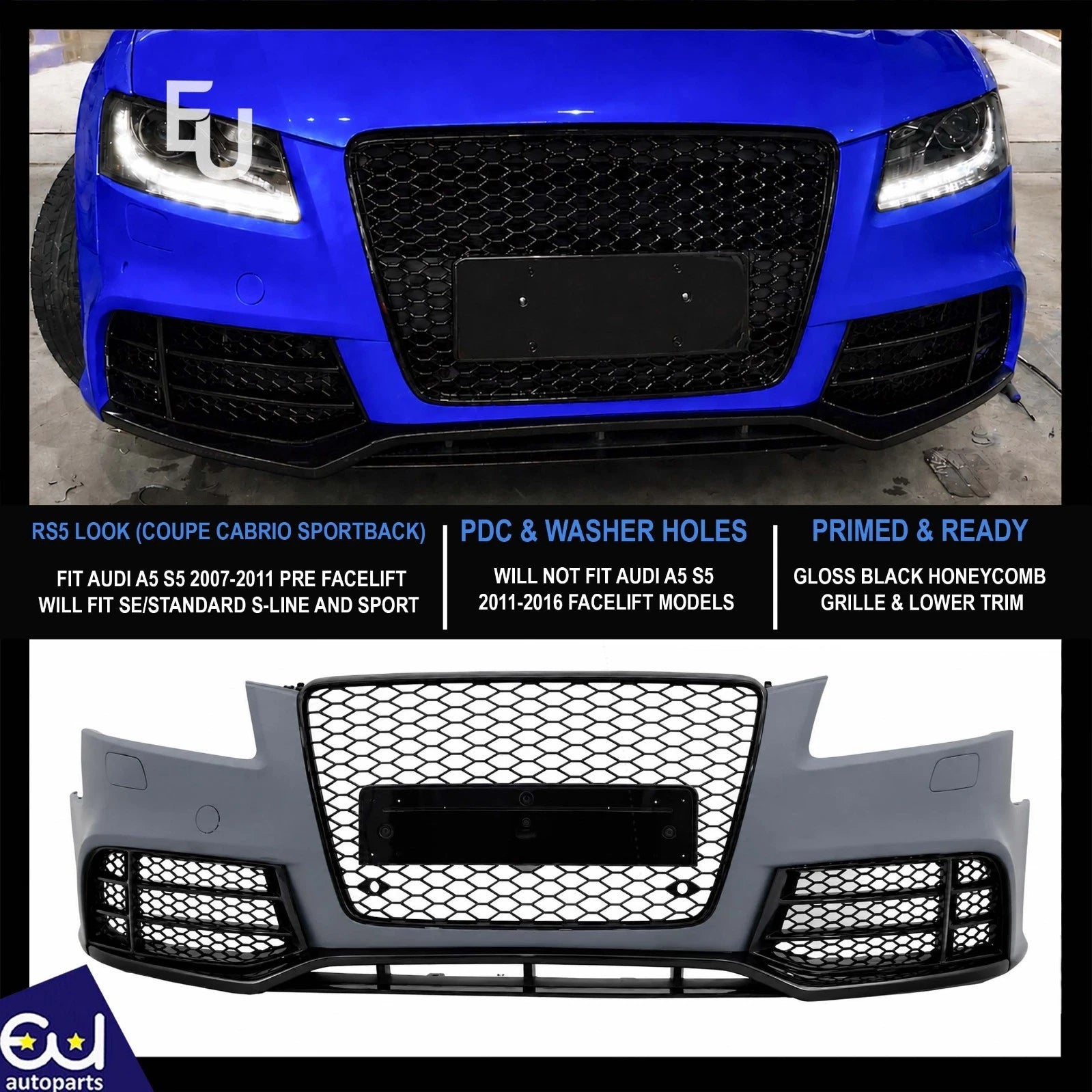 RS5 LOOK FRONT BUMPER BODYKIT FOR AUDI A5 S5 B8 COUPE CABRIO SPORTBACK 2007-2011