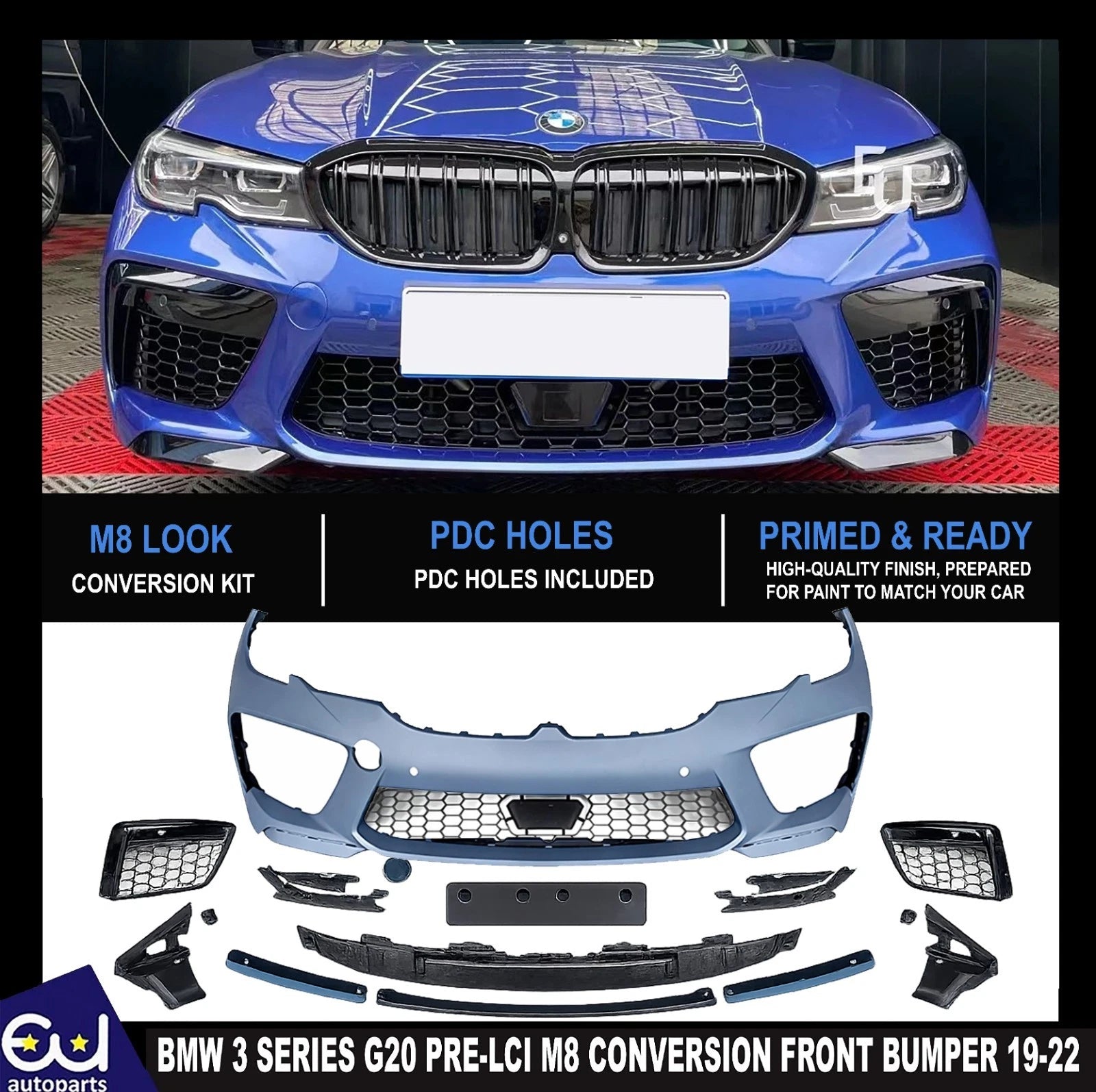 M8 STYLE FRONT BUMPER CONVERSION FOR BMW 3 SERIES G20 G21 PRE-LCI 19-22