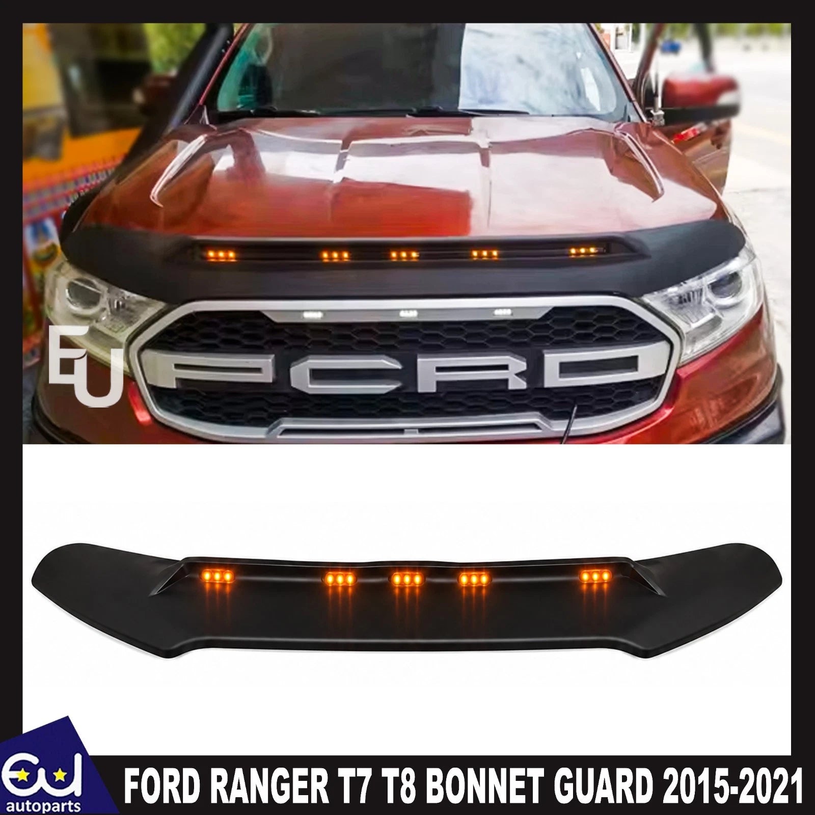 BLACK FRONT BUMPER BONNET GUARD PROTECTOR FOR FORD RANGER T7 T8 2015-2021