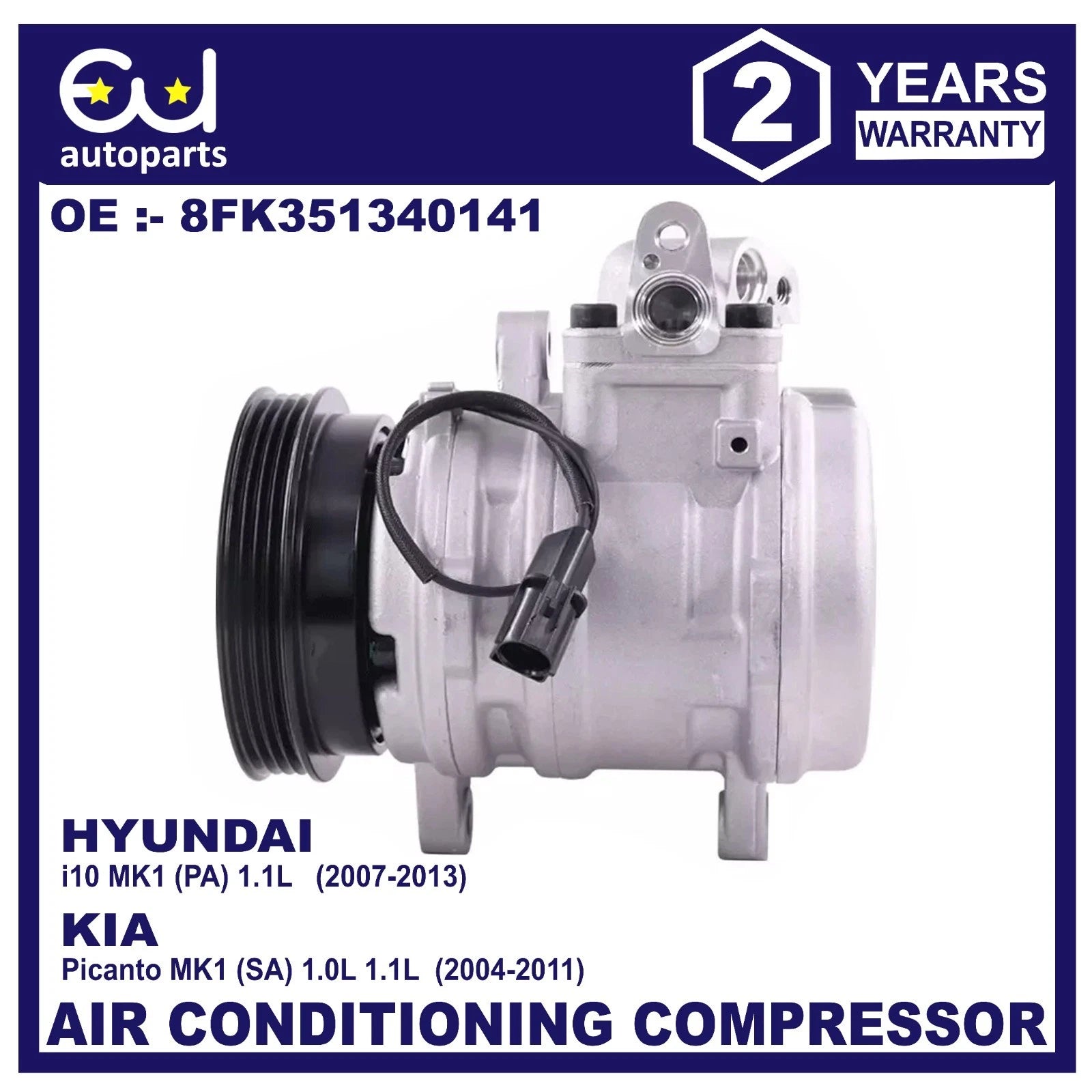 A/C AIR CONDITIONING COMPRESSOR FOR HYUNDAI I10 KIA PICANTO 1.0 1.1 977010X000