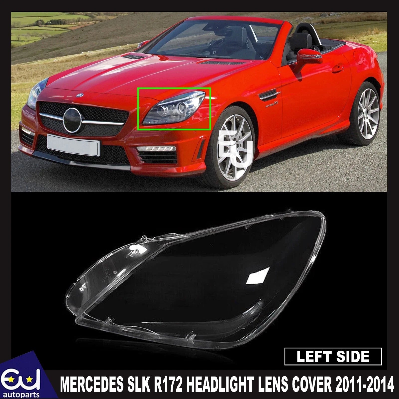 FRONT LEFT PASSENGER CLEAR HEADLIGHT LAMP LENS COVER FOR MERCEDES SLK R172 11-14