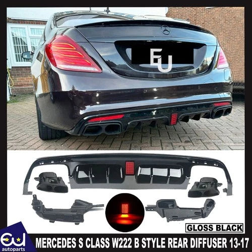 REAR DIFFUSER TAILPIPE GLOSS FOR MERCEDES S CLASS S63 W222 B STYLE AMG 2013-2017