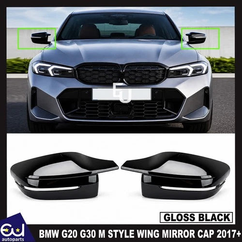 GLOSS BLACK WING MIRROR CAP REPLACEMENT COVER FOR BMW G20 G30 M STYLE 2017+ RHD