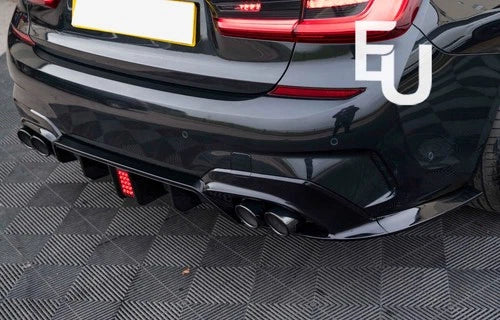 FOR BMW 3 SERIES G20 G21 M SPORT GLOSS BLACK REAR DIFFUSER WITH LED 2018-2021