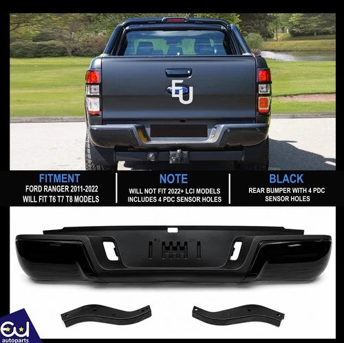 NEW BLACK REAR BUMPER WITH 4 SENSOR HOLES FOR FORD RANGER T6 T7 T8 2011-2022