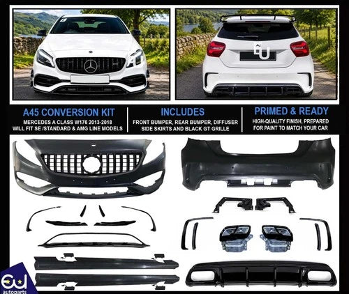 FOR MERCEDES A-CLASS W176 2013-2018 A45 CONVERSION FRONT & REAR BUMPER BODYKIT